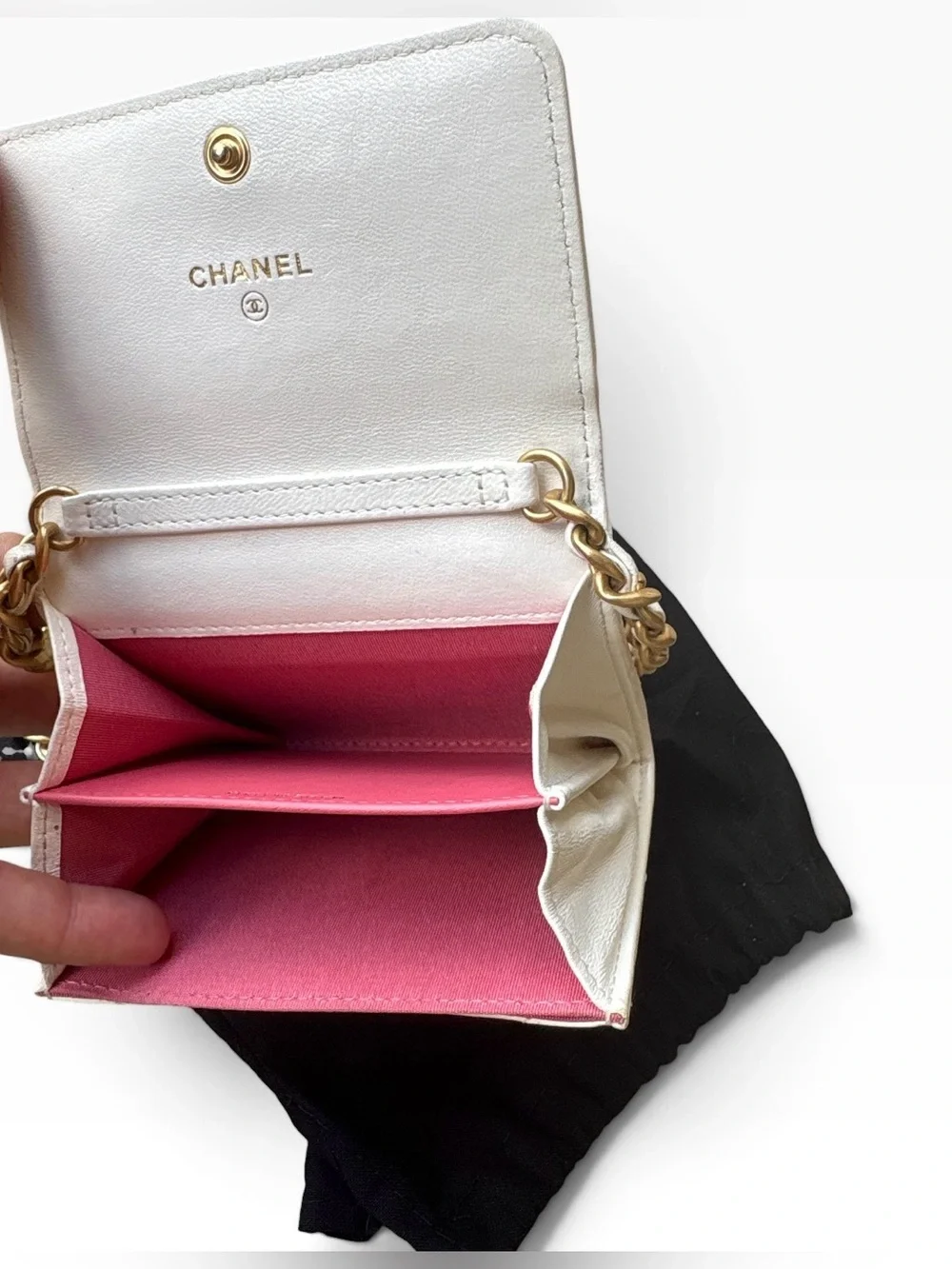 CHANEL 19 O-Coin Purse White Chain Crossbody